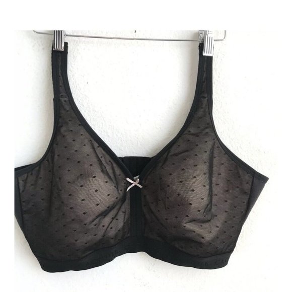 Cacique Other - Cacique Cotton No Wire Full Coverage Bra 42DDD Black Mesh Dots Back Closure